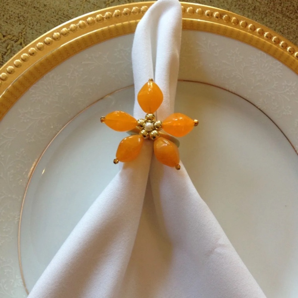 New set of 10 handmade beaded floral design napkin holders napkin rings